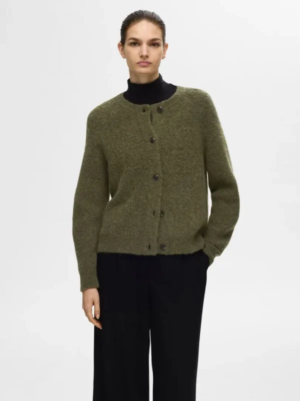 Strik>SELECTED LANGÆRMET CARDIGAN Green
