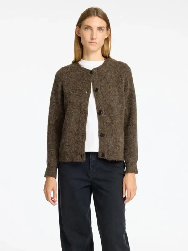 Strik>SELECTED LANGÆRMET CARDIGAN Brown