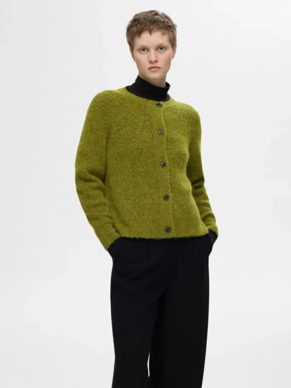 Strik>SELECTED LANGÆRMET CARDIGAN Green