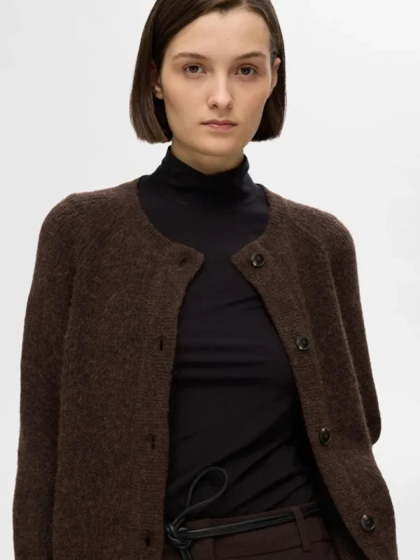 Strik>SELECTED LANGÆRMET CARDIGAN Brown