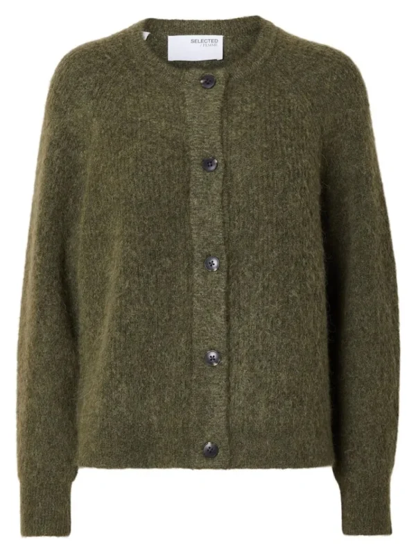 Strik>SELECTED LANGÆRMET CARDIGAN Green