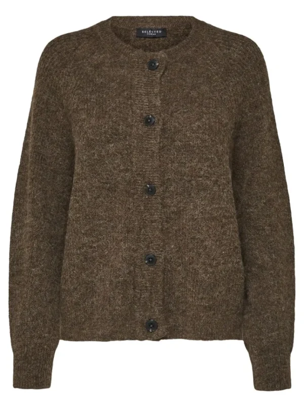 Strik>SELECTED LANGÆRMET CARDIGAN Brown