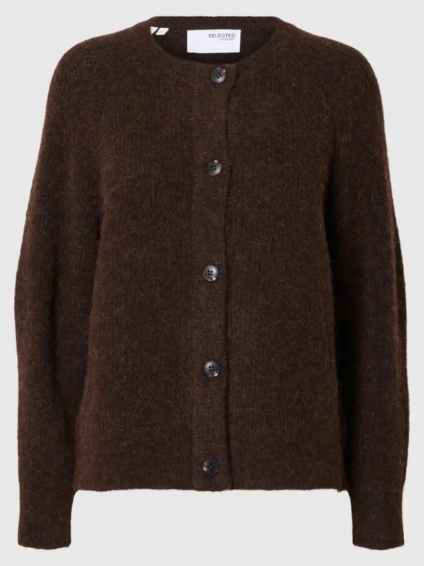 Strik>SELECTED LANGÆRMET CARDIGAN Brown