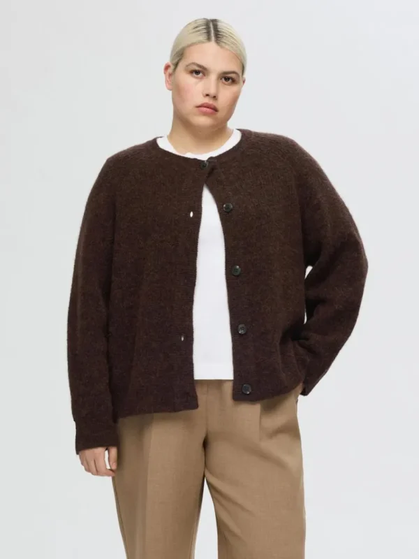 Strik>SELECTED LANGÆRMET CARDIGAN Brown