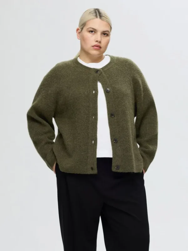 Strik>SELECTED LANGÆRMET CARDIGAN Green