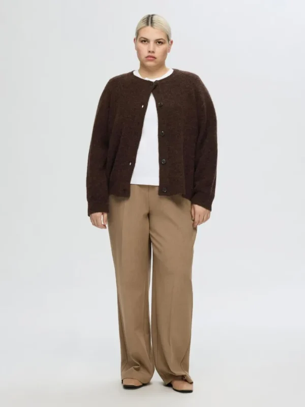 Strik>SELECTED LANGÆRMET CARDIGAN Brown