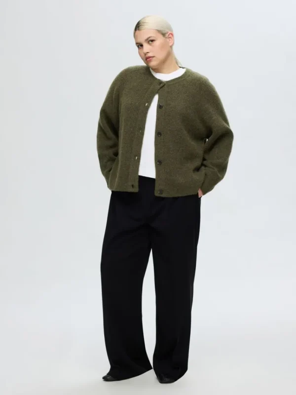 Strik>SELECTED LANGÆRMET CARDIGAN Green
