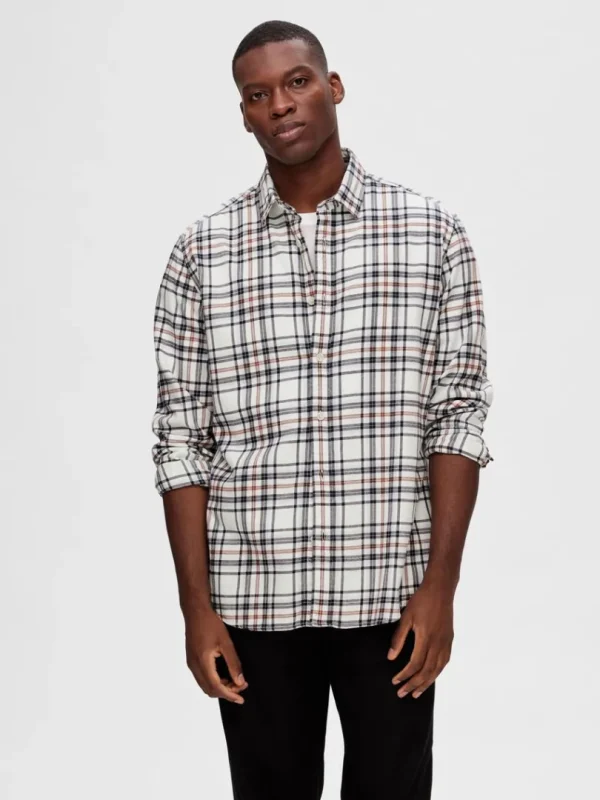 Skjorter>SELECTED LANGÆRMET FLANNEL SKJORTE Beige