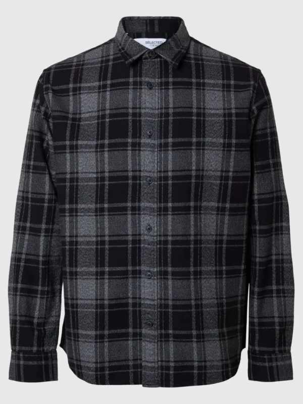 Skjorter>SELECTED LANGÆRMET FLANNEL-SKJORTE Black