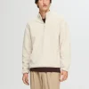 Hættetrøjer & Sweatshirts>SELECTED LANGÆRMET FLEECE MED HALV LYNLÅS Beige