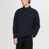 Hættetrøjer & Sweatshirts>SELECTED LANGÆRMET FLEECE MED HALV LYNLÅS Blue