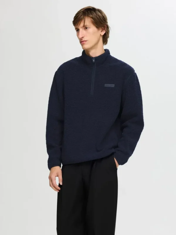Hættetrøjer & Sweatshirts>SELECTED LANGÆRMET FLEECE MED HALV LYNLÅS Blue