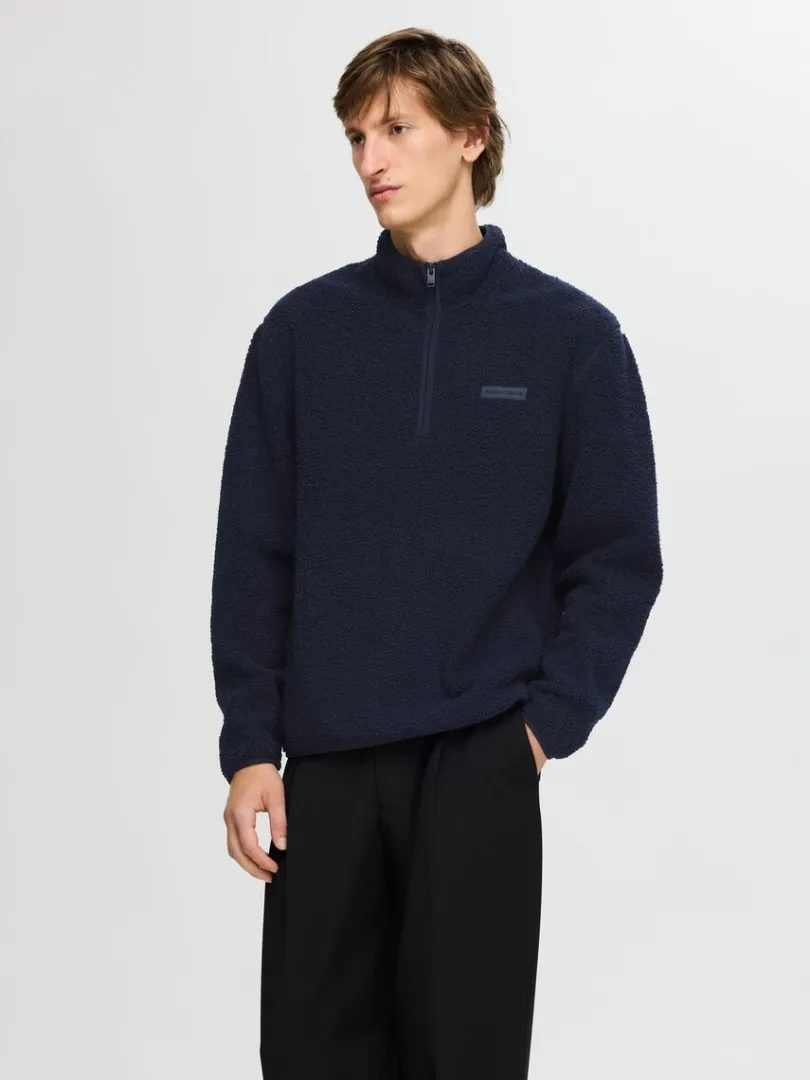 langrmet_fleece_med_halv__0.webp Hættetrøjer & Sweatshirts>SELECTED LANGÆRMET FLEECE MED HALV LYNLÅS Blue