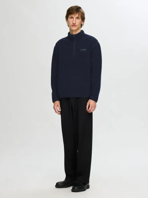 Hættetrøjer & Sweatshirts>SELECTED LANGÆRMET FLEECE MED HALV LYNLÅS Blue