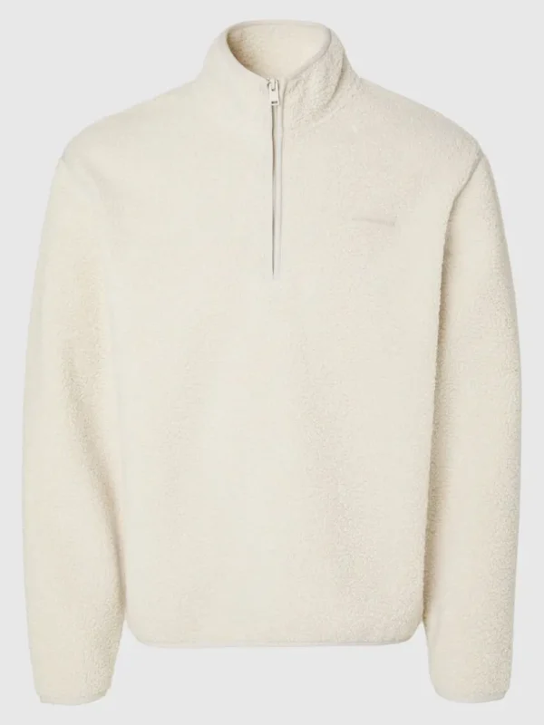 Hættetrøjer & Sweatshirts>SELECTED LANGÆRMET FLEECE MED HALV LYNLÅS Beige