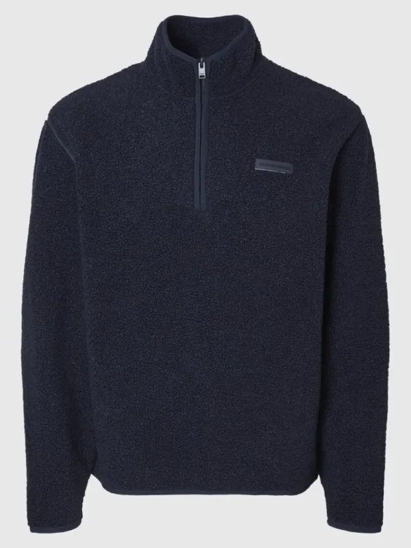 Hættetrøjer & Sweatshirts>SELECTED LANGÆRMET FLEECE MED HALV LYNLÅS Blue