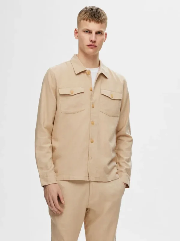 Overtøj | Skjorter>SELECTED LANGÆRMET OVERSHIRT Beige