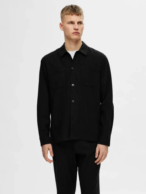 Overtøj | Skjorter>SELECTED LANGÆRMET OVERSHIRT Black