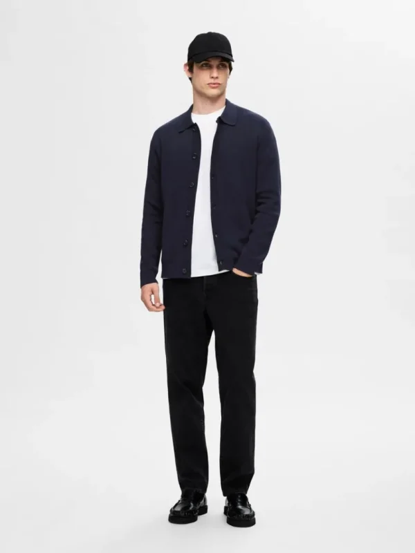 Strik>SELECTED LANGÆRMET POLO CARDIGAN Blue