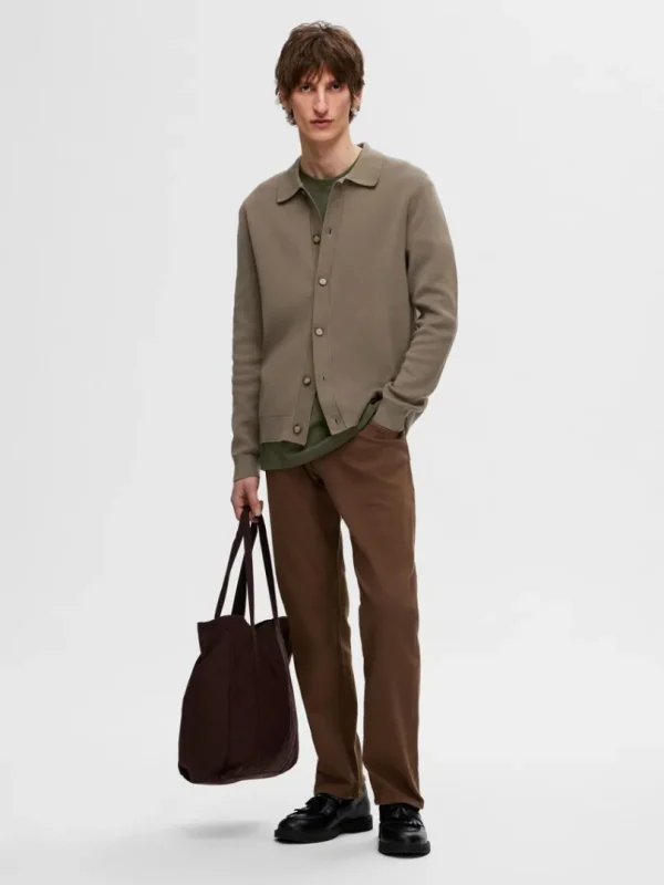 Strik>SELECTED LANGÆRMET POLO CARDIGAN Brown