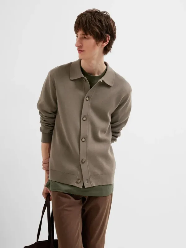 Strik>SELECTED LANGÆRMET POLO CARDIGAN Brown