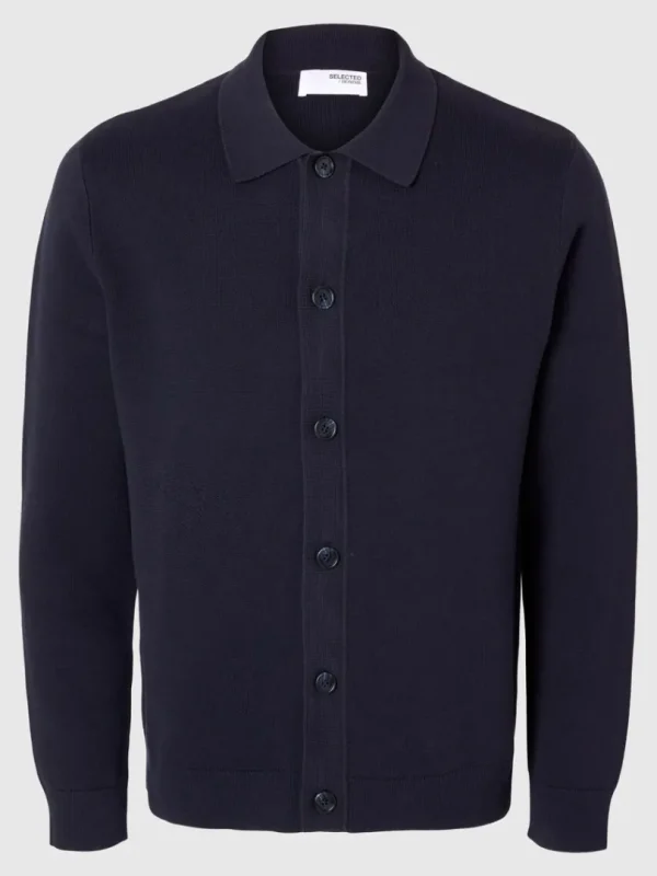 Strik>SELECTED LANGÆRMET POLO CARDIGAN Blue