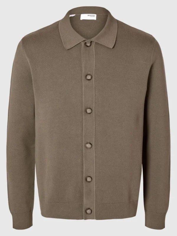 Strik>SELECTED LANGÆRMET POLO CARDIGAN Brown