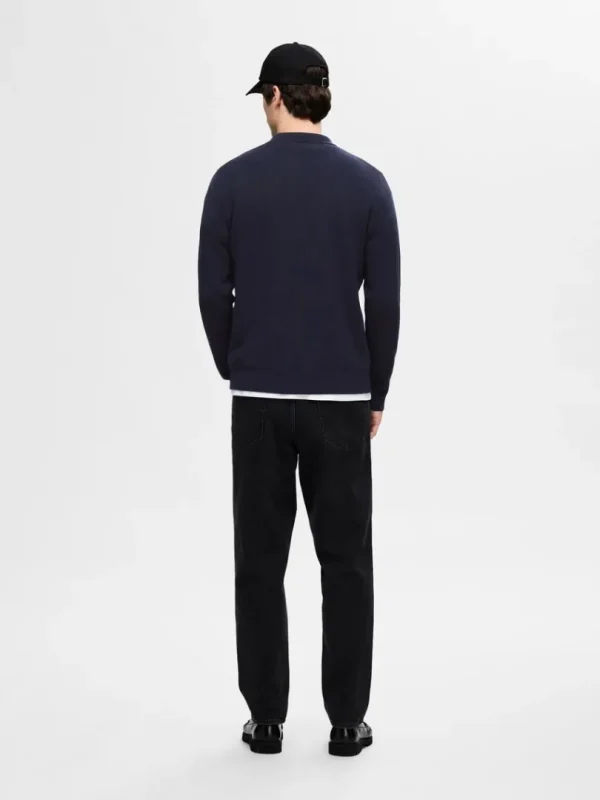 Strik>SELECTED LANGÆRMET POLO CARDIGAN Blue