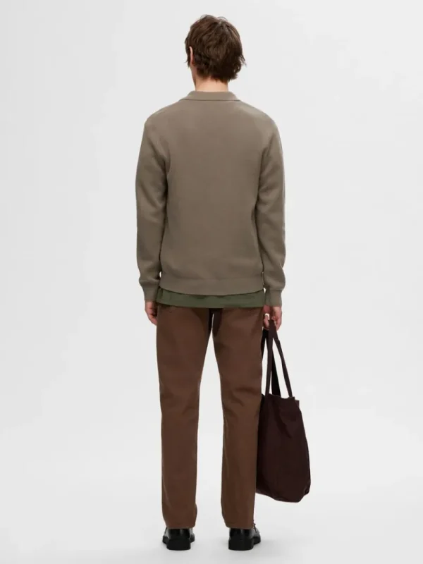 Strik>SELECTED LANGÆRMET POLO CARDIGAN Brown