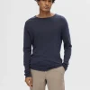 Strik>SELECTED LANGÆRMET PULLOVER Blue