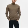 Strik>SELECTED LANGÆRMET RULLEKRAVE PULLOVER Brown
