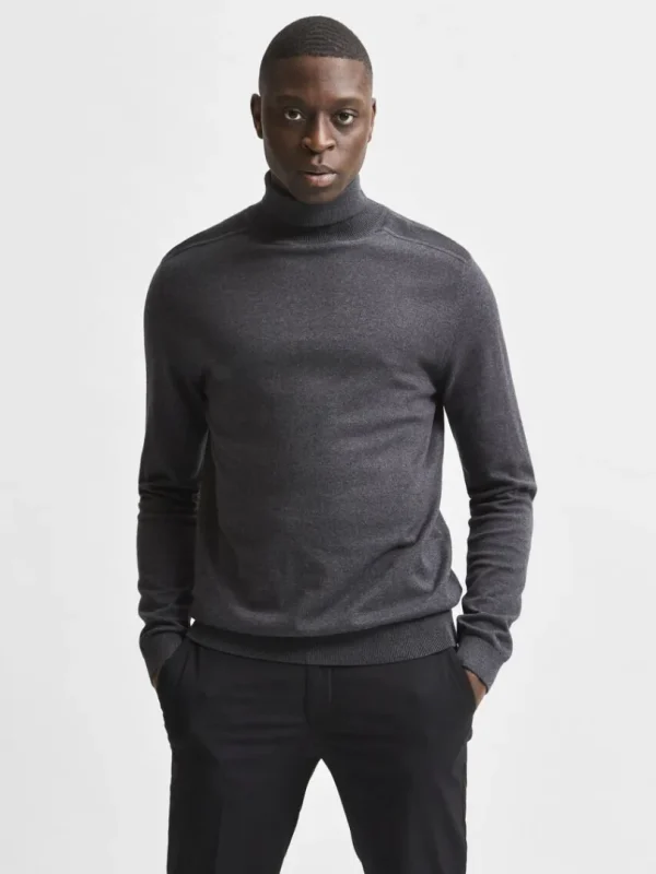 Strik>SELECTED LANGÆRMET RULLEKRAVE PULLOVER Grey