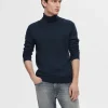 Strik>SELECTED LANGÆRMET RULLEKRAVE PULLOVER Blue