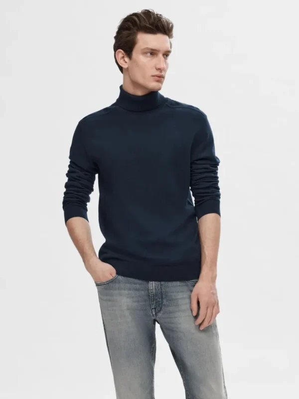 Strik>SELECTED LANGÆRMET RULLEKRAVE PULLOVER Blue