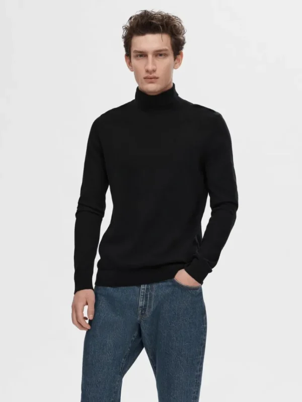 Strik>SELECTED LANGÆRMET RULLEKRAVE PULLOVER Black