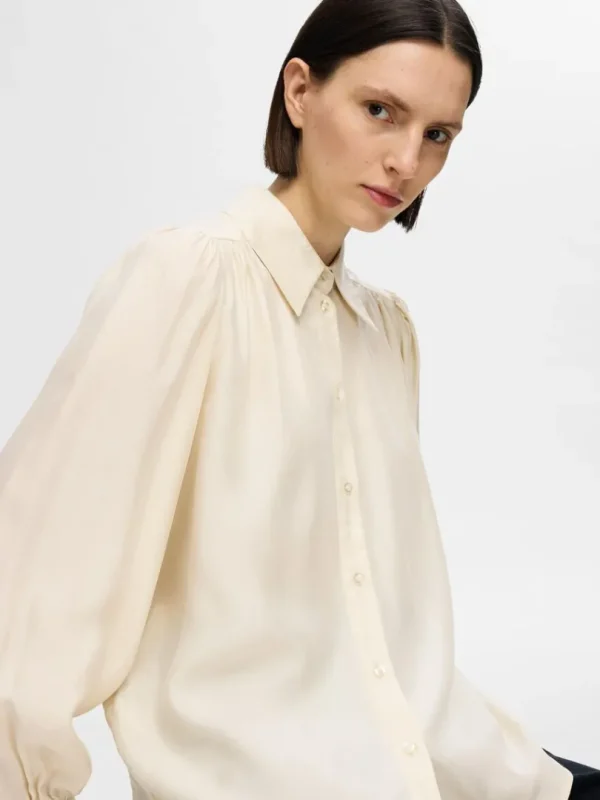 Skjorter>SELECTED LANGÆRMET SATINSKJORTE Beige