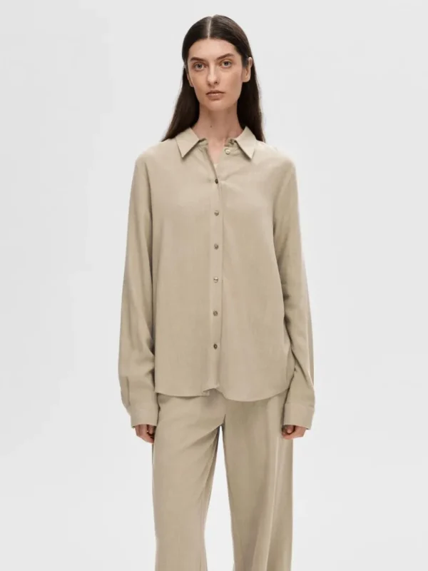 Skjorter>SELECTED LANGÆRMET SKJORTE Beige