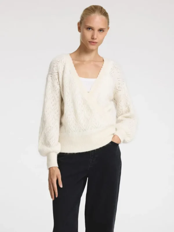 Strik>SELECTED LANGÆRMET SLÅ OM-CARDIGAN White