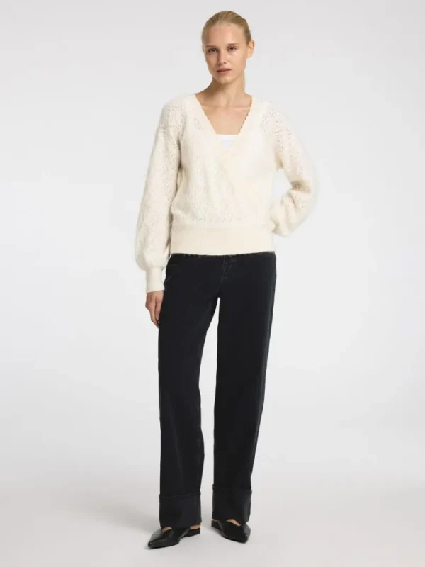 Strik>SELECTED LANGÆRMET SLÅ OM-CARDIGAN White