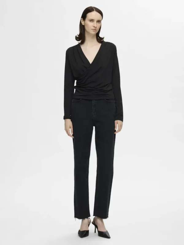 Toppe Og Bluser>SELECTED LANGÆRMET SLÅ-OM BLUSE Black