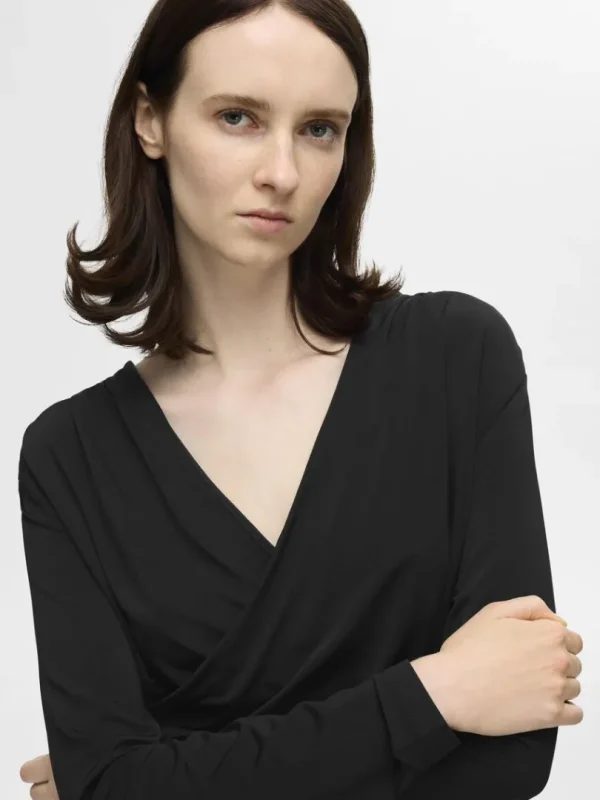Toppe Og Bluser>SELECTED LANGÆRMET SLÅ-OM BLUSE Black