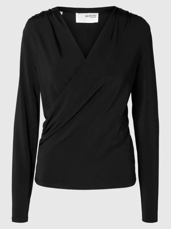 Toppe Og Bluser>SELECTED LANGÆRMET SLÅ-OM BLUSE Black