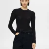 Strik>SELECTED LANGÆRMET STRIKKET TOP Black
