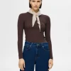 Strik>SELECTED LANGÆRMET STRIKKET TOP Brown