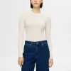 Strik>SELECTED LANGÆRMET STRIKKET TOP Beige