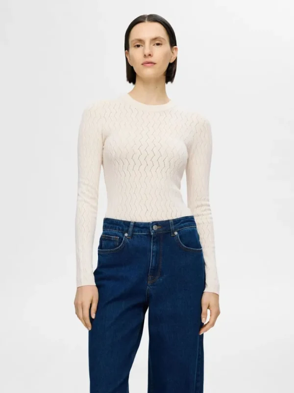 Strik>SELECTED LANGÆRMET STRIKKET TOP Beige