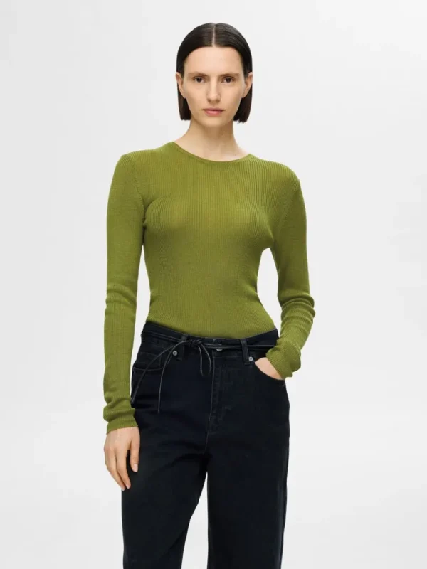 Strik>SELECTED LANGÆRMET STRIKKET TOP Green