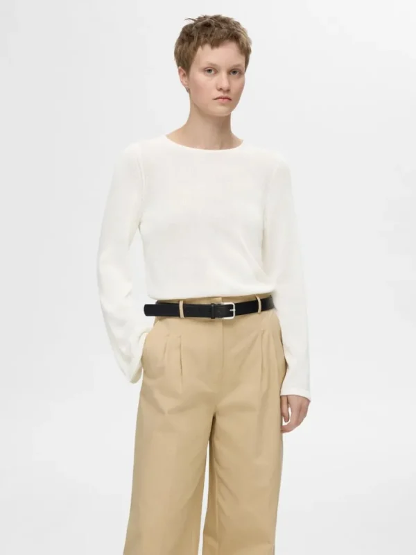 Strik>SELECTED LANGÆRMET STRIKKET TOP Beige