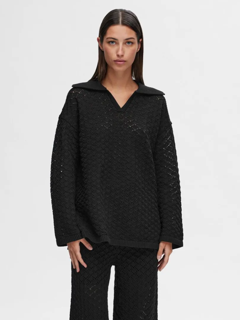 langrmet_strikket_top_0-9.webp Toppe Og Bluser | Strik>SELECTED LANGÆRMET STRIKKET TOP Black