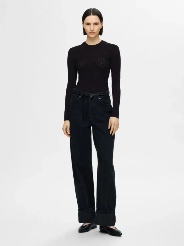Strik>SELECTED LANGÆRMET STRIKKET TOP Black